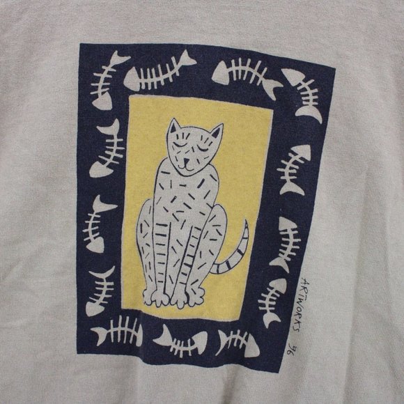 Vintage Artworks Limited Edition Cropped Shirt Women Brown Cat Art Graphic M 90s - Picture 4 of 10